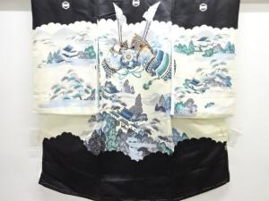 兜に城模様紋付男児着物(長襦袢・内袖付き)